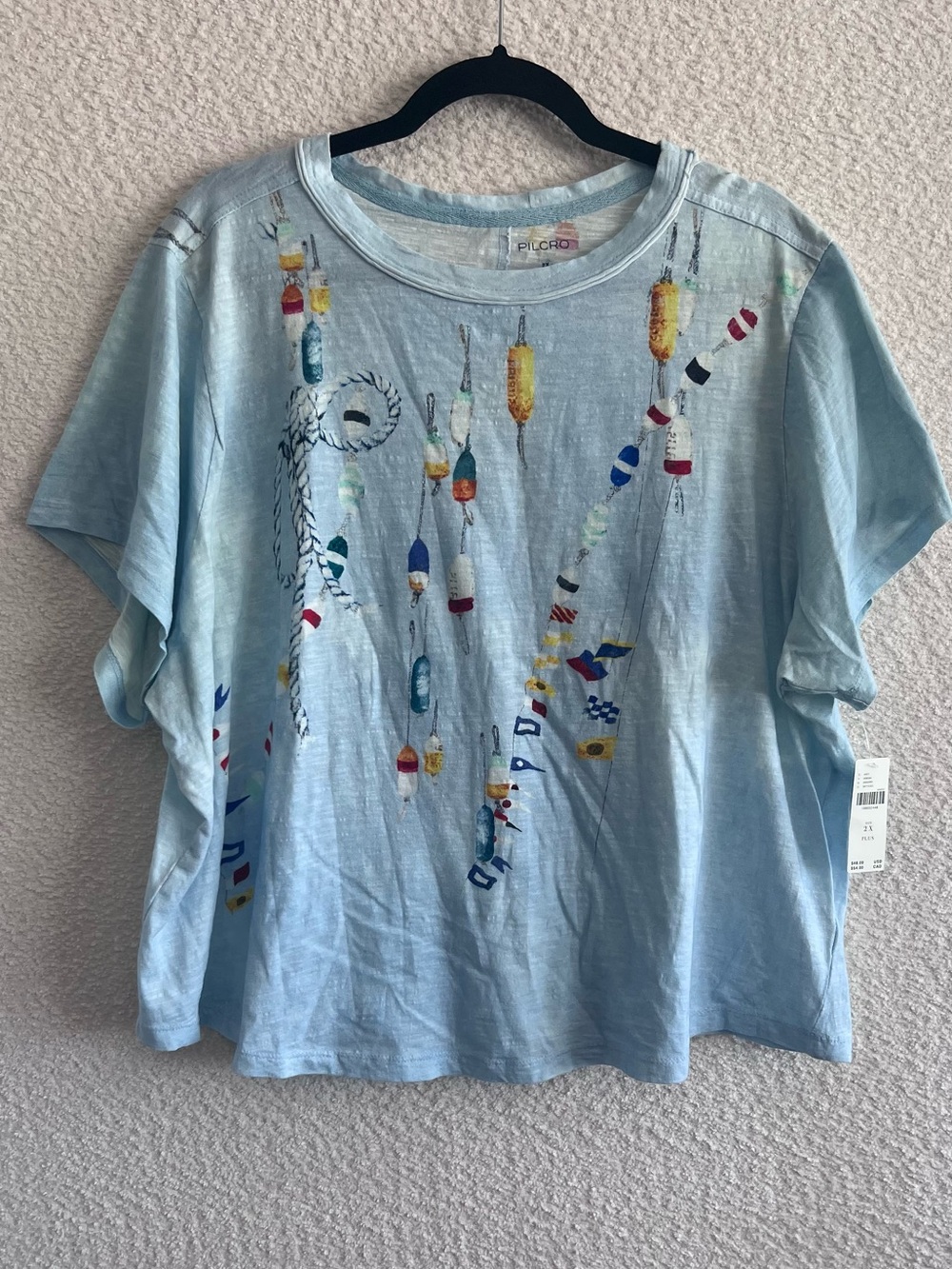 Pilcro Anthropologie NWT‎ Women’s Blue Nautical 100% Cotton T Shirt Plus Size 2X